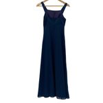 Vintage 90s Satin Empire Waist Gown Square Neck Fit & Flare Maxi Navy Blue XXS Photo 5