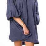 Worth Collective Cassidy 100% Linen On Off Shoulder Mini Dress in Denim Sz S Blue Photo 0