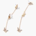 Butterfly Dangle Rhinestone Earrings Gold Photo 0