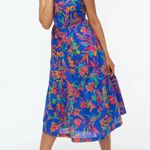 J.Crew  Women Dress Square Neck Midi Blue Cotton Preppy Floral Boho Size 6 2224 Photo 0