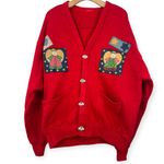 Vintage Hand Made | L | V Neck Angel Quilt Detail Patchwork Cardigan Sweater Red Size L Photo 1