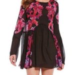 Free People EUC Symphony Bell Sleeve Dress / Tunic Top Black Floral Generous XS Photo 2