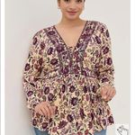 Torrid Embroidered Lace Front Textured Challis Floral Sand Babydoll Top Size 1 Photo 1