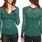 Free People  Intimately Green V Neck‎ Floral Lace Long Sleeve Top Photo 1