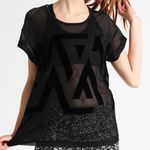 Reebok New  Active Velvet Print Mesh Front Short Sleeve T-Shirt Black Size Small Photo 4