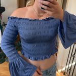 Urban Outfitters NWT off the shoulder blue smocked cropped shirt Photo 1