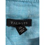 Talbots Women Blue Linen Pintuck Popover Tunic Shirt XL Roll Tab Sleeve V-Neck Photo 2
