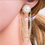 Elegant Crystal Pearl Dangle Earrings Vintage Style Luxury Gold Long Drop new‎ White Photo 1