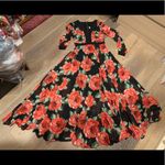 Red Flower Print Floor Length Dress Black Size M Photo 11