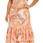 Never Fully Dressed Monique Frida Marble Print Crepe Dress US 14 Pink Photo 0