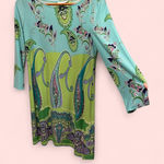 London Times Cute flowy aqua green super paisley jersey knit dress 3/4 sleeve coastal stretch Photo 0