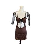 Romwe Y2K Sheer Mesh Overlay Mini Cut Out Babydoll Dress Bow Goth Vampy Prom Read Photo 12