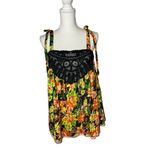 Free People  Bali Moroccan Flowers Black Colorful Tie Strap Tank Top XS Photo 1