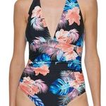 DKNY Swimsuit Tropical One Piece Halter XL New Photo 0