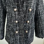 Dennis Basso Lurex Tweed Black Blue Silver Jacket with Fringe Photo 2