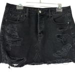 American Eagle AE Women's Sz 12 Distressed Black Denim Mini Skirt Festival Indie Boho Style Photo 0