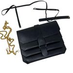 Senreve Black Leather Pebbled Convertible Belt Clutch Crossbody Bag Photo 0