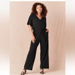 Pact  Revive Deep-V Black Jumpsuit Size Medium Photo 2