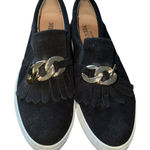 Sesto Meucci Calyce Novel Kiltie Sneakers Black Suede Golden Hardware Size 9 Photo 0