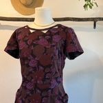 Vintage 1960s Purple Floral Short Sleeve Cut Out Pockets Midi Dress Size Medium Photo 1