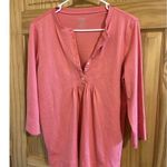 L.L.Bean Top Women's Medium Pink Henley Pleated Bib Front Supima 3/4 Sleeve Photo 0