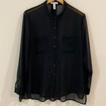 Ambiance Apparel  Black Sheer Button Down long Sleeve size 1X Photo 0