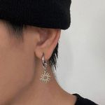 Titanium Steel Sun Dangle Drop Earrings for Men Women,Punk Hip Hop Earrings Silver Photo 1