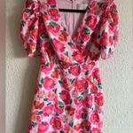 Adelyn Rae Red and Pink Sheath Midi Dress with Puff Cap Sleeves Size XS Photo 1