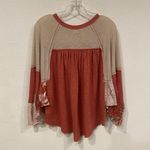 Free People We The Free Friday Fever Shirt Womens Small Rust Beige Boho Top Flowy Photo 4
