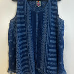 Johnny Was Nye Blue Eyelet Embroidered Sleeveless Button Up Tank/Blouse Large Photo 0