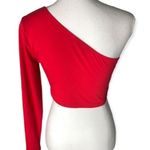 SheIn  Red One Shoulder Long Sleeve Crop Top Photo 2