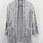 Nic+Zoe ‎ Blue/Gray Abstract Knit Open Front Linen Blend Cardigan Sweater Medium Photo 0