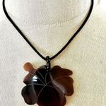 Guatemala Shell Carved Flower pendant necklace on cord Brown Photo 0