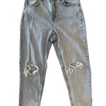 Wild Fable  Super High Rise Mom Jeans Size 8 Light Wash Distressed Ripped Knees Photo 0