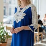 Blue Embroidered Tunic Dress Bohemian Festival Casual Cute Size M Photo 0