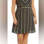 Monteau Los Angeles Size 3X Green Striped V-Neck Ruffle Cap Sleeve Sheath Dress Photo 0