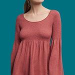 Anthropologie Knitted & Knotted Pink Smocked Babydol Bell Sleeve Small Sweater Photo 0