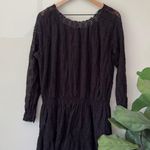 Free People Black Lace Dress Long Sleeve Round Neck USA Made Boho Festival Lined Photo 1