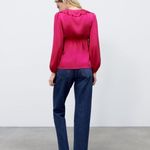 ZARA NEW ‎ WOMAN SIZE L RUFFLED BLOUSE TOP FUCHSIA V NECK LONG SLEEVE Photo 4