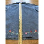 Denim & Co Women Medium Short Sleeve Zip Embroidered Floral Grannycore Boho Blue Photo 11