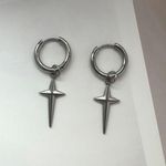 Star Dangle Drop Earrings for Men Women Streetwear Hip Hop Unisex Style Silver Photo 1