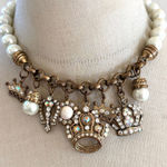 Vintage Faux Pearl Crown Charm Necklace – Rhinestone Royal Statement Photo 0