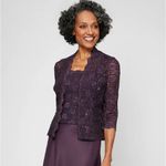 Alex Evenings Lace Jacket Women's Plus 20W Purple 3/4 Sleeves Sequin Scalloped Photo 10