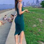RUNAWAY THE LABEL One Shoulder Emerald Green Midi Dress Photo 1