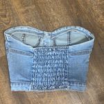 VINTAGE DENIM BUSTIER WITH BUTTON FRONT AND SHEERING IN BACK TO LOOK SNATCHED IN Blue Photo 5