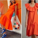 Anthropologie  New w $208 Tags Whit Two Red Orange Off The Shoulder Dress Medium Photo 2