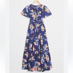Anthropologie Maeve Somerset Maxi Dress Short Sleeve Tier A-Line Navy Floral XS Photo 2