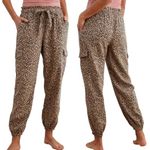 Aerie  High Rise Leopard Print Cargo Jogger Pants Beige Linen Blend Women's XS Photo 1