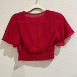SheIn Red Blouse XS Petite Surplice V Neck Short Sleeve Crop Top Photo 4