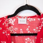 Rue Stiic Red White Floral Flower Micro Print Pattern Button Front Belted Dress Photo 1